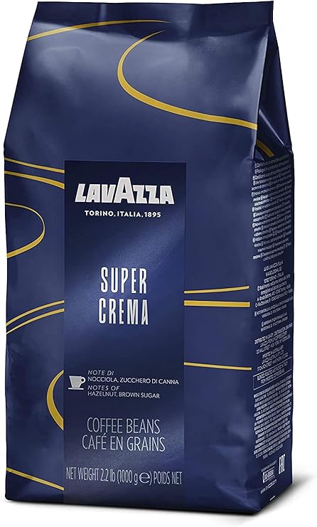 Whole Bean Coffee, Espresso, Super Crema, Medium Roast, from Lavazza, 1 kg pack .